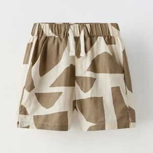 NWOT Zara Kids Linen Blend Printed Bermuda Shorts Brown/Cream - Size 4 Year (4T)